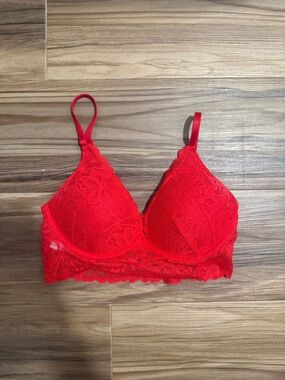 PINK Victoria's Secret Red Lace Bralette with Floral Detail